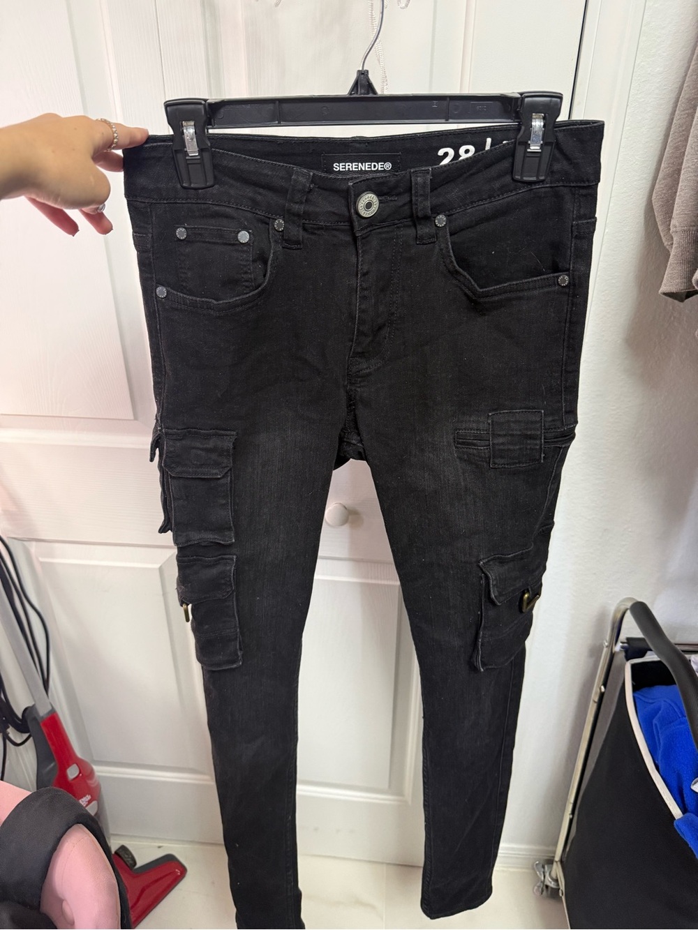 SERENEDE Black Skinny Cargo Jeans for Men - Slim Utility Style